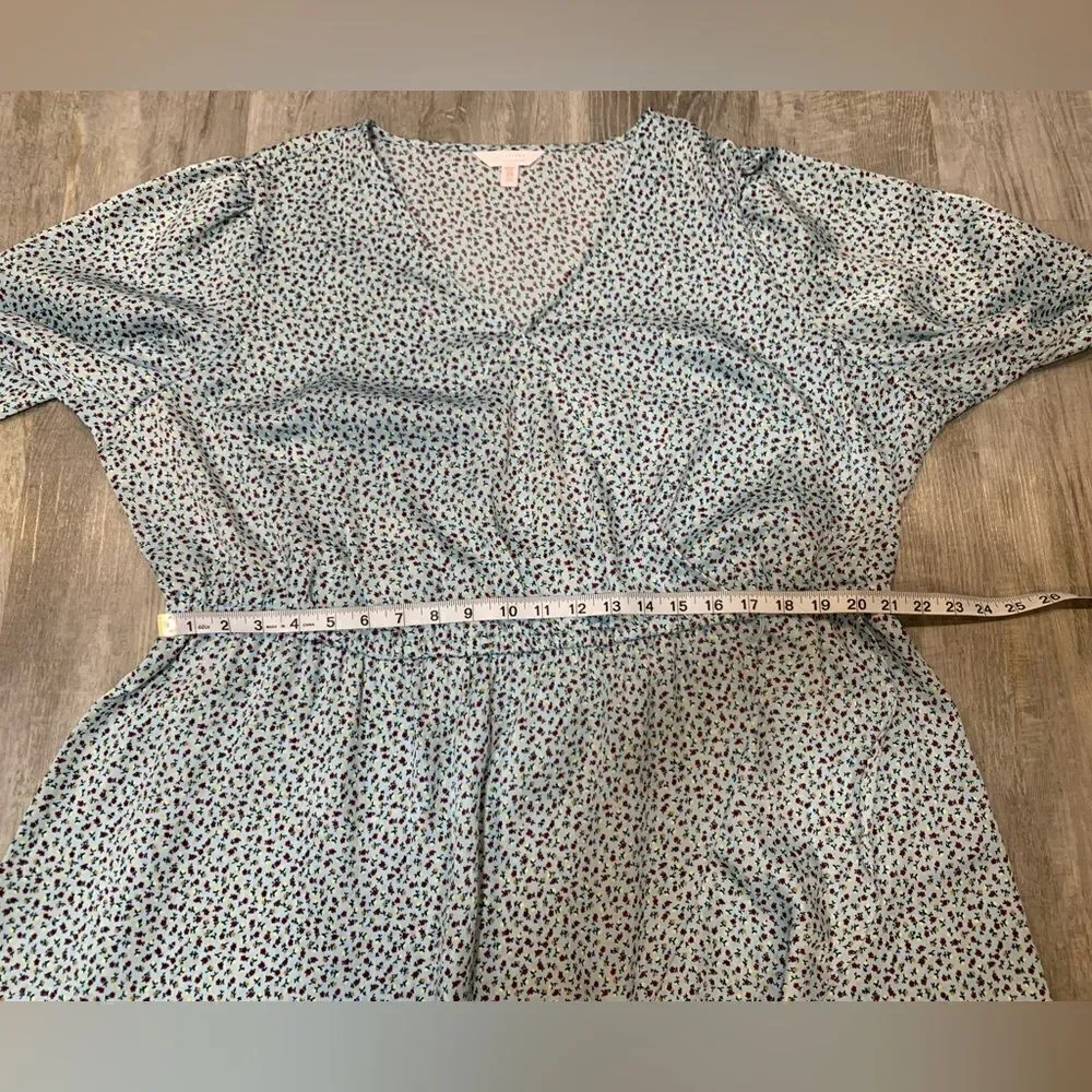 Lauren Conrad Long sleeve fake wrap blue floral dress tie waist size 2x - Picture 3 of 14